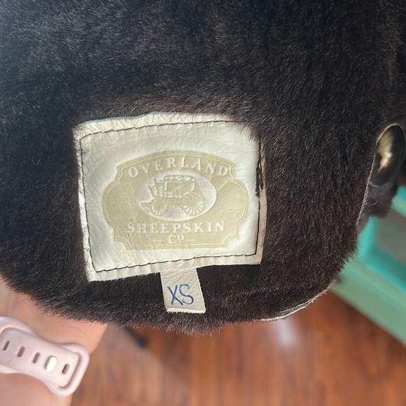Vintage 80s/90s Overland Sheepskin Co Shaw Collar Shearling Coat XS Made in USA - Picture 3 of 13
